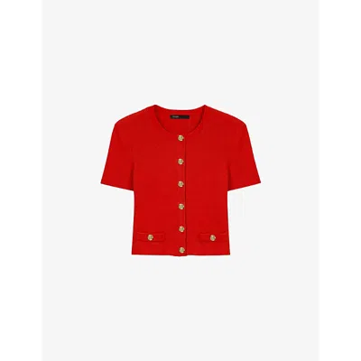 MAJE WOMENS ROUGES CROPPED SHORT-SLEEVE KNITTED CARDIGAN