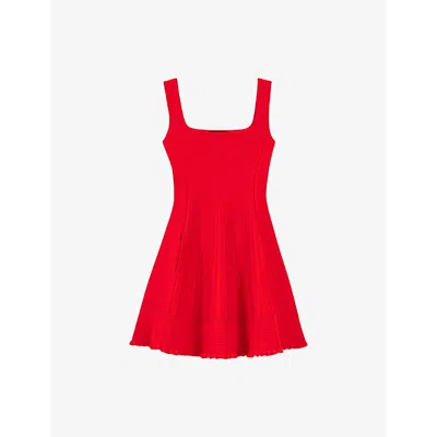 Maje Womens  Flared-hem Square-neck Stretch-knit Mini Dress In Rouges