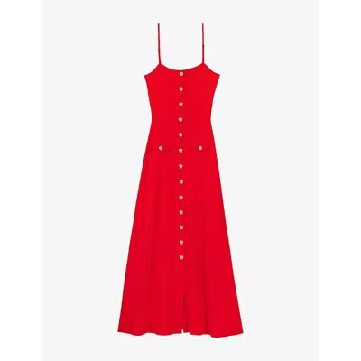 Maje Womens  Ribbed Sleeveless Knitted Maxi Dress In Rouges