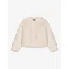 Maje Womens Ivory Round-neck Patch-pocket Faux-fur Jacket In White