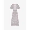 Maje Womens Ruffled V-neck Metallic-woven Maxi Dress Silver In Gray