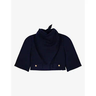 Maje Womens Scarf-detail Cropped Wool-blend Jacket Navy In Blue