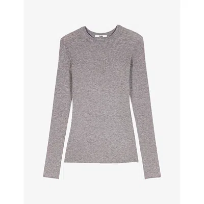 Maje Womens Second-skin Round-neck Wool And Silk-blend Jumper Grey In Gray