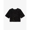 Maje Short-sleeves Sequinned Top In Noir / Gris