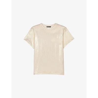 MAJE WOMENS SHORT-SLEEVED METALLIC STRETCH-JERSEY T-SHIRT