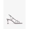 Maje Womens Clover-embellished Metallic-leather Heeled Sandals Silver Eur 41 / 8 Uk