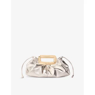 Maje Womens Top-handle Metallic Leather Clutch Bag Silver