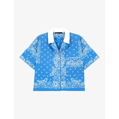 Maje Womens Sky Blue Bandana Print Bandana-print Relaxed-fit Cotton Shirt