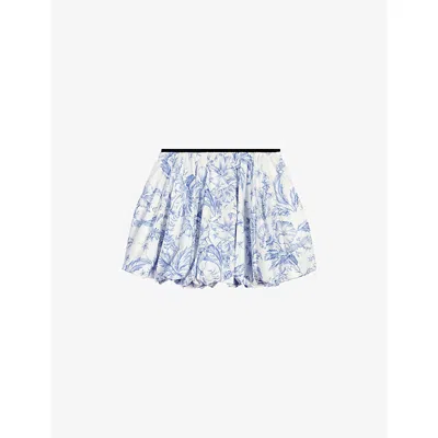 Maje Womens Sky Blue Large Flowers Floral-print Puffball-hem Woven Mini Skirt