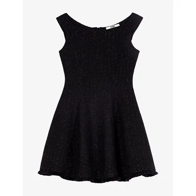 Maje Womens Sleeveless Flared Tweed Mini Dress Black