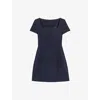 Maje Womens Bleus Square-neck Tweed Cotton-blend Mini Dress In Bleus