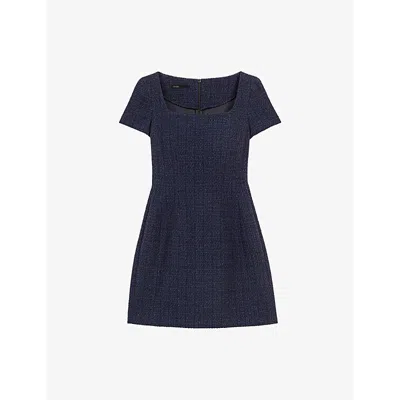 Maje Womens Bleus Square-neck Tweed Cotton-blend Mini Dress
