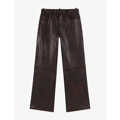 Maje Womens Straight-leg Mid-rise Leather Trousers Dark Brown