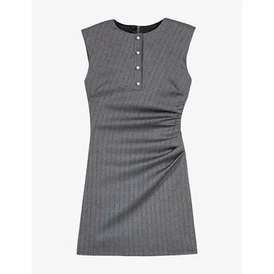 Maje Womens Tailored Rhinestone-embellished Stretch-woven Mini Dress Grey