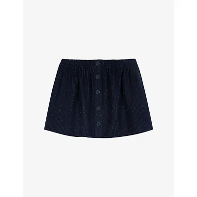 Maje Womens Tailored Rhinestone-embellished Stretch-woven Mini Skirt Navy In Blue
