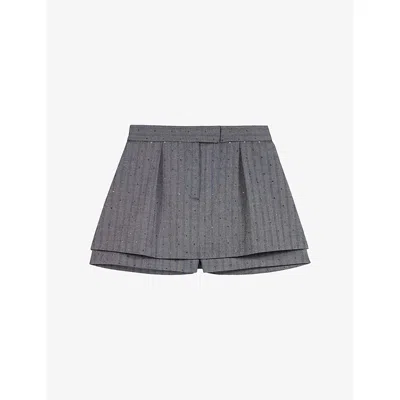Maje Womens Tailored Rhinestone-embellished Stretch-woven Skort Grey In Gray