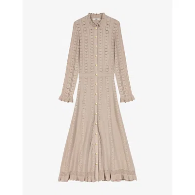 Maje Womens Textured Long-sleeve Wool And Cotton-blend Midi Dress Beige