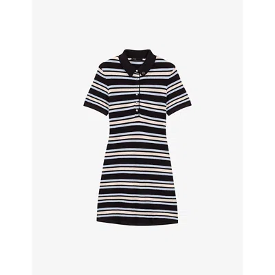 Maje Womens  Stripe Short-sleeve Cotton-blend Knitted Mini Dress In Tricolore