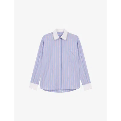MAJE WOMENS STRIPED CONTRAST-COLLAR COTTON SHIRT TRICOLORE