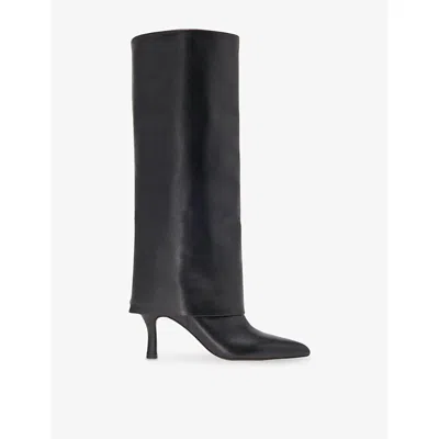 Maje Womens Tubular Leather Heeled Knee-high Boots Black Eur 40 / 7 Uk