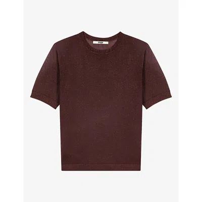 Maje Womens Two-in-one Short-sleeve Knitted Jumper Brown