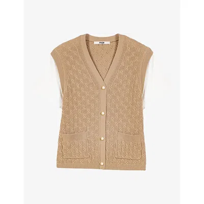 Maje Womens Two-in-one Short-sleeve Wool And Cashmere Cardigan Camel