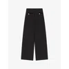 Maje Womens Black Velvet-stripe Wide-leg Tweed Trousers In Black