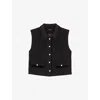 Maje Womens Black Velvet-trim Pearl-embellished Stretch-tweed Top In Black