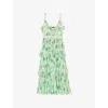 Maje Womens  Graphic-print V-neck Woven Midi Dress In Verts