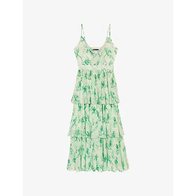 Maje Womens  Graphic-print V-neck Woven Midi Dress In Verts