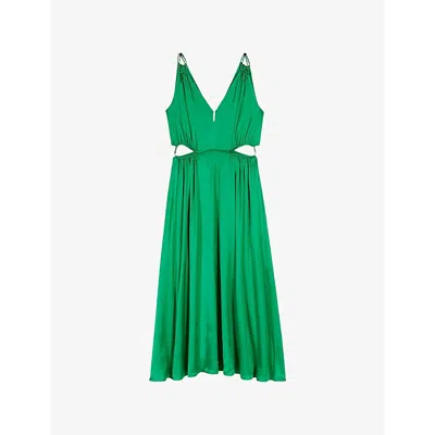 MAJE WOMENS VERTS V-NECK CUT-OUT WOVEN MIDI DRESS