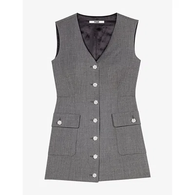 Maje Womens V-neck Jewel-button Woven Playsuit Grey