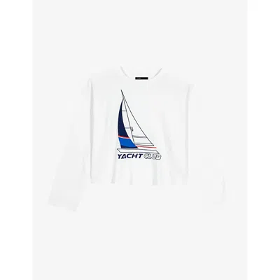 Maje Womens White Boat-print Long-sleeved Cotton-jersey T-shirt