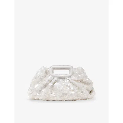 Maje Womens White Branded Sequin-embellished Clutch Bag