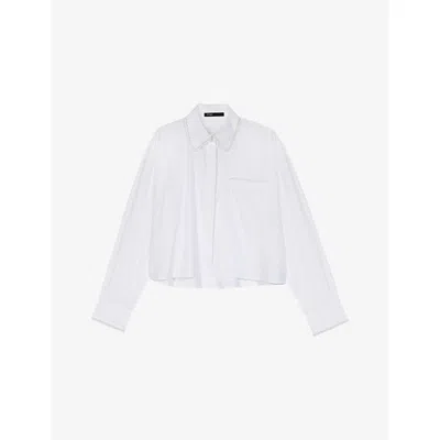 Maje Womens White Cropped Crochet-collar Cotton Shirt