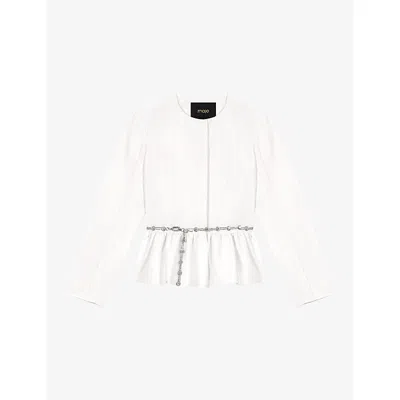 Maje Cropped Jacket With Jewelled Belt In White