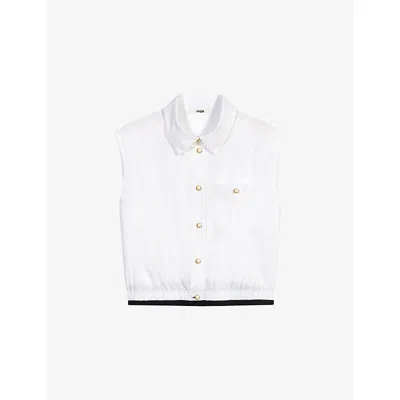 Maje Womens Cropped Sleeveless Cotton Shirt White