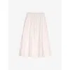 Maje Womens White Elasticated-waist Button-down Embroidered Linen-blend Midi Skirt In White