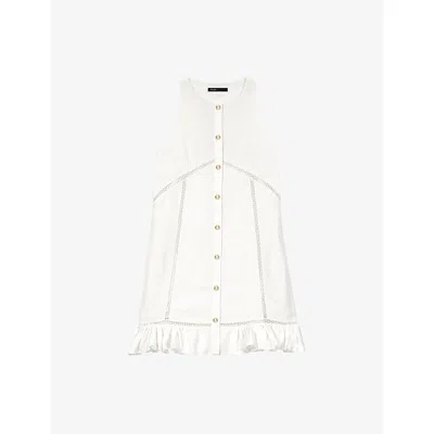 Maje Womens White Embroidered Button-down Linen-blend Mini Dress In Multi