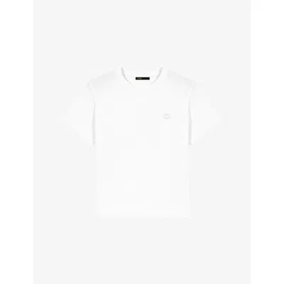 Maje Womens White Embroidered-logo Short-sleeve Cotton T-shirt