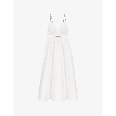 Maje Womens White Jewelled V-neck Taffeta Maxi Dress