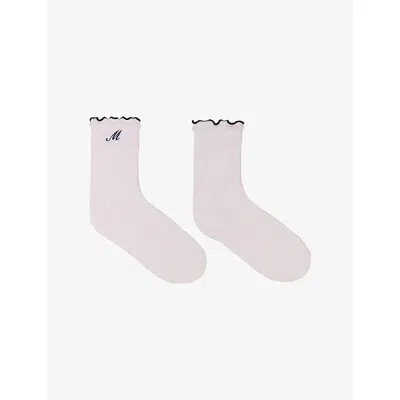 Maje Womens White Logo-embroidered Pointelle Stretch-cotton Socks