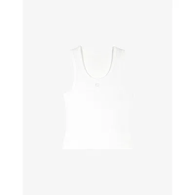 Maje Womens White Logo-embroidered Ribbed Stretch-cotton Tank Top
