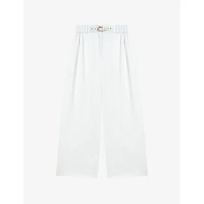 Maje Womens White Paperbag-waist Wide-leg Cotton Trousers