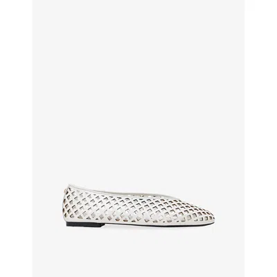 Maje Womens Perforated Leather Ballet Flats White Eur 41 / 8 Uk In Silver