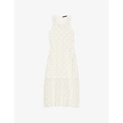 Maje Womens White Rhinestone-embellished Sleeveless Crochet Maxi Dress