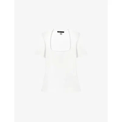Maje Womens White Ribbed Square-neck Stretch Cotton-blend Top