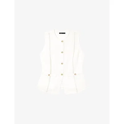 Maje Womens White Sleeveless Button-down Linen-blend Jacket