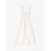 Maje Womens White Square-neck Flared-skirt Knitted Midi Dress
