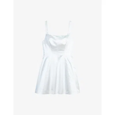 Maje Womens White Square-neck Flared-skirt Satin Mini Dress